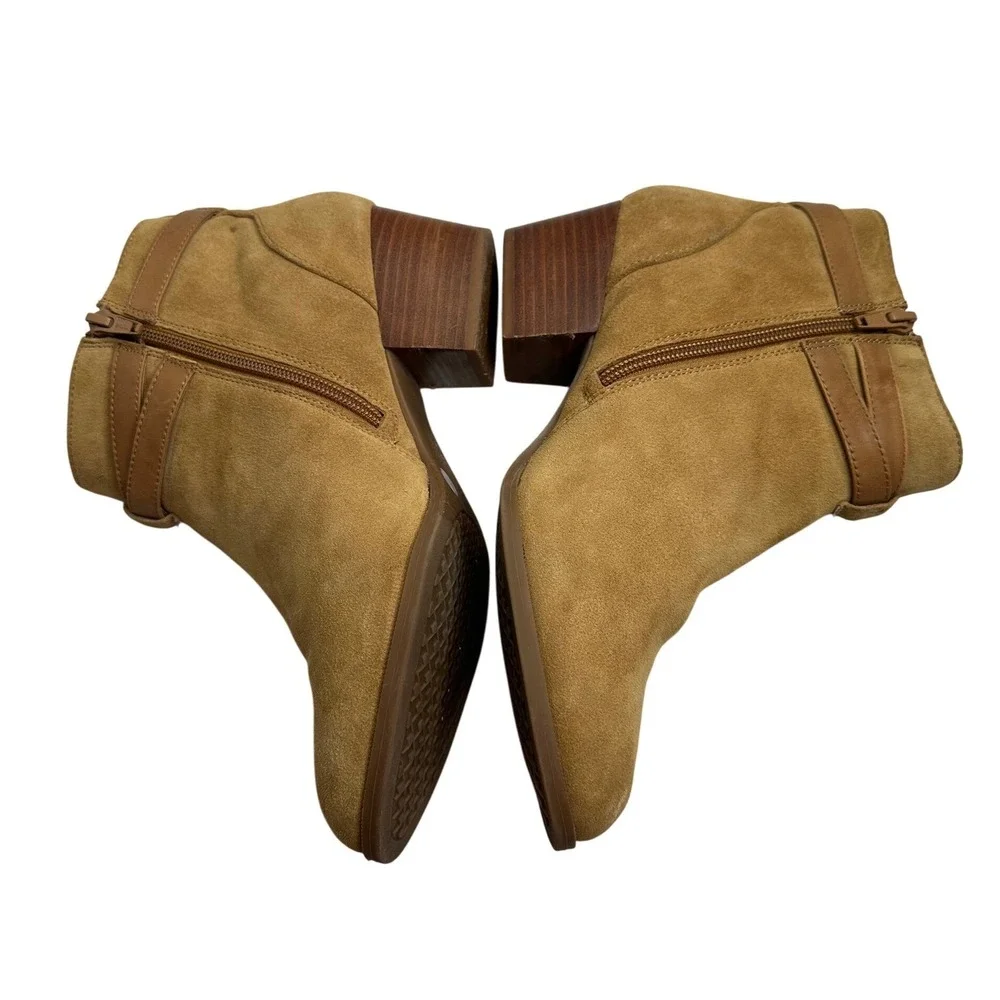 Alex Marie Womens Tan Suede Ankle Boots Buckle Strap Pointed Toe Block Heel 8.5M